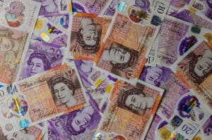 Pile of sterling banknotes